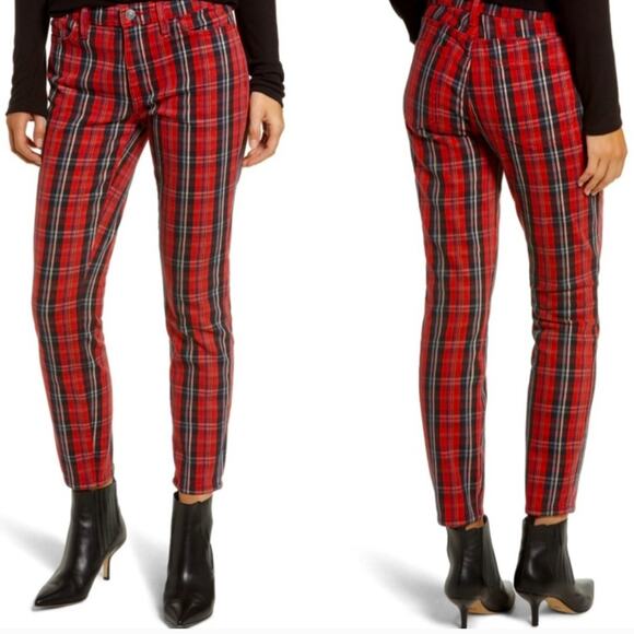 Current/Elliot Revolve Red Tartan Plaid Stilleto Crop Pant Size 23 - Picture 1 of 10